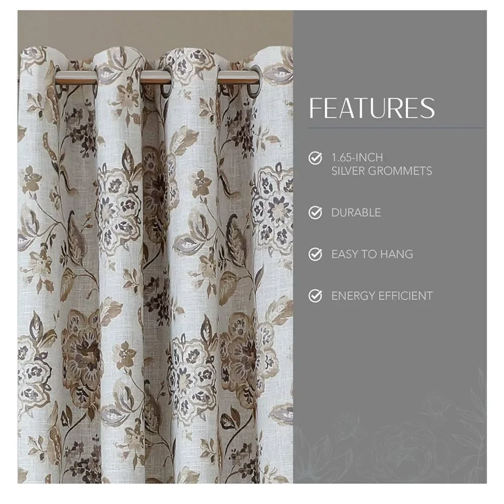 Elrene Home Sorrento Jacobean Floral Darkening single panel, 52 x 84” Natural